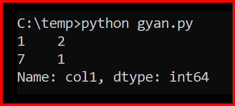 Picture showing the output of value_counts function in dataframe in pandas